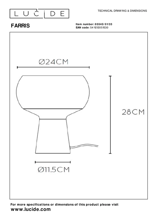 Lucide FARRIS - Lampe de table - 1xE27 - Vert - technique